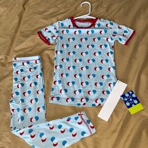Kickee Pants Light Blue Balloon-Print Pajama Set with Red Trim